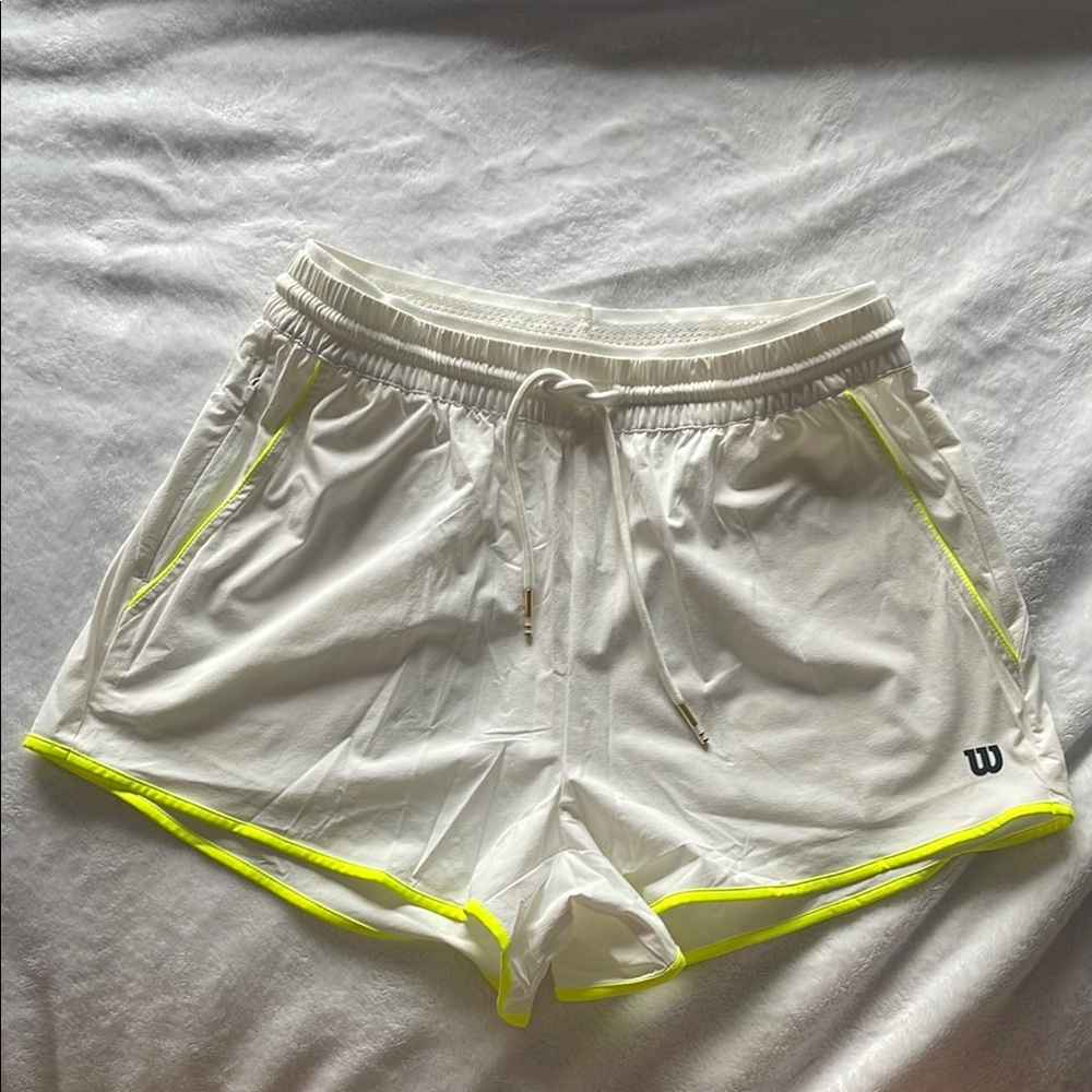 Wilson Women's White Shorts with Neon Yellow Trim